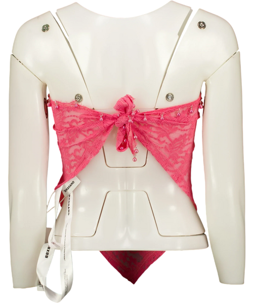 BBX BRAND Pink Pink Lace Bead Trim Bandeau Top — back