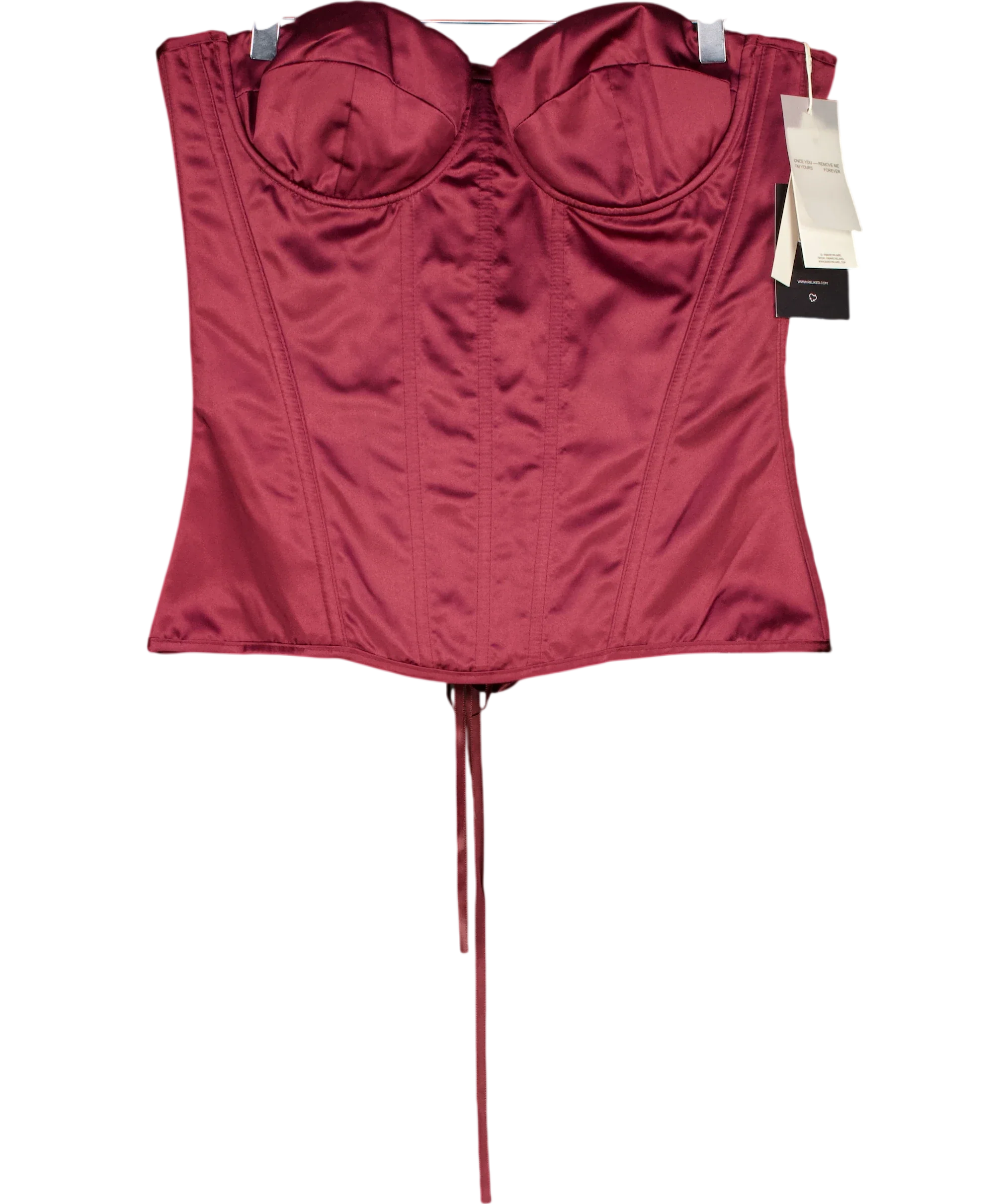 Mars the Label Purple The Sasha Satin Corset Top Wine  RED, size UK 18 — front