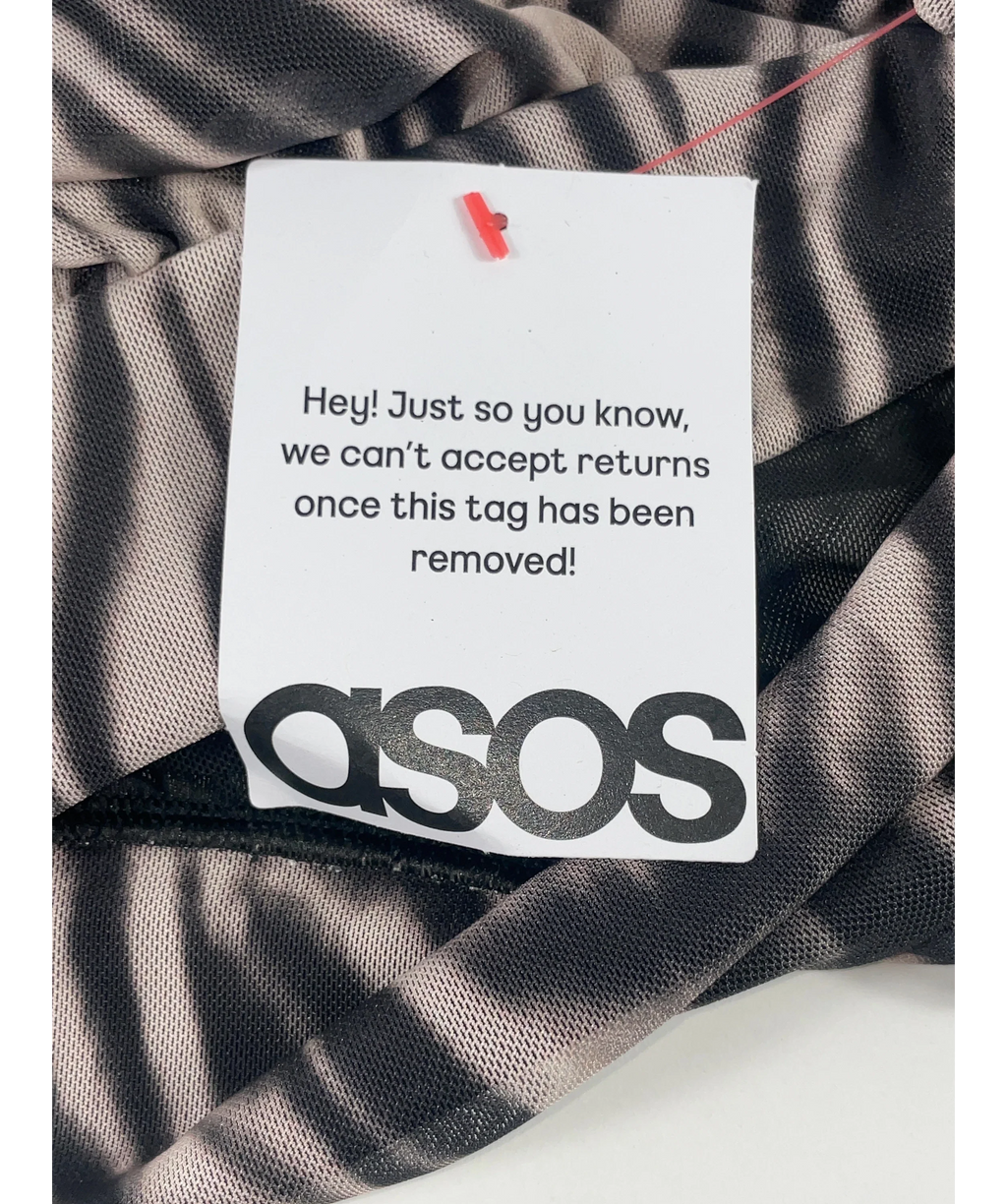 ASOS Black Fringed Angel Sleeve Zebra Top, size UK L — detail