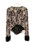 ASOS Black Fringed Angel Sleeve Zebra Top, size UK L — front