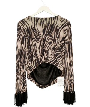 ASOS Black Fringed Angel Sleeve Zebra Top UK L