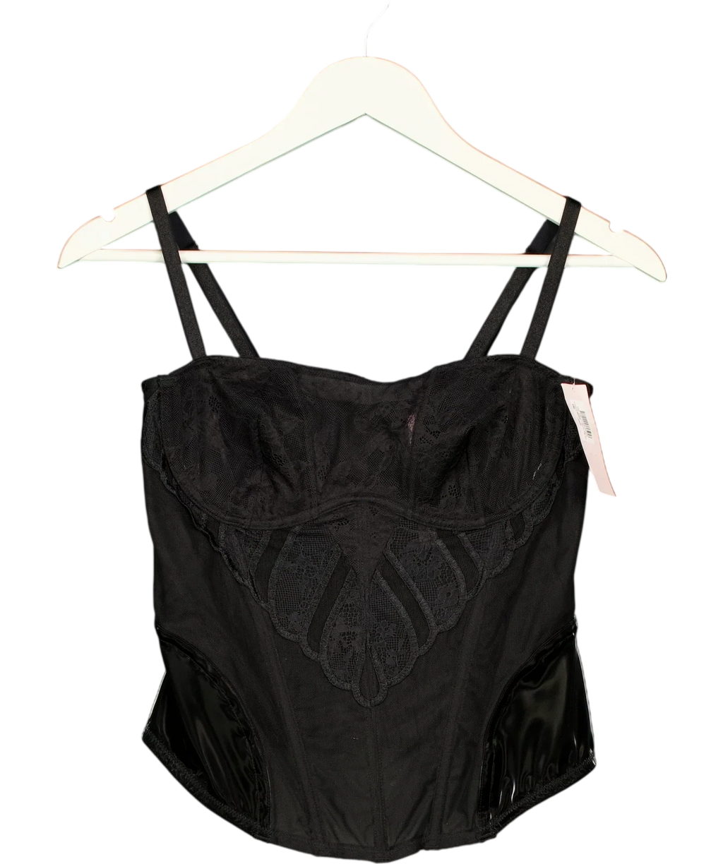 Victoria's Secret Black Secret Desire Lines Embroidery Corset Top Black, size UK L — front