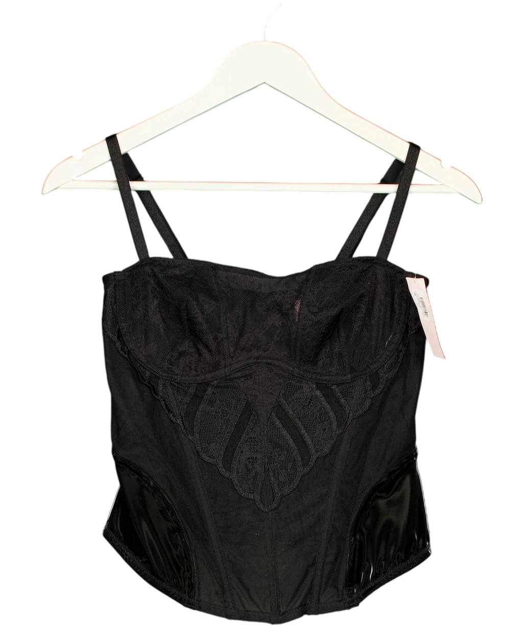 Victoria's Secret Black Secret Desire Lines Embroidery Corset Top Black, size UK L — front