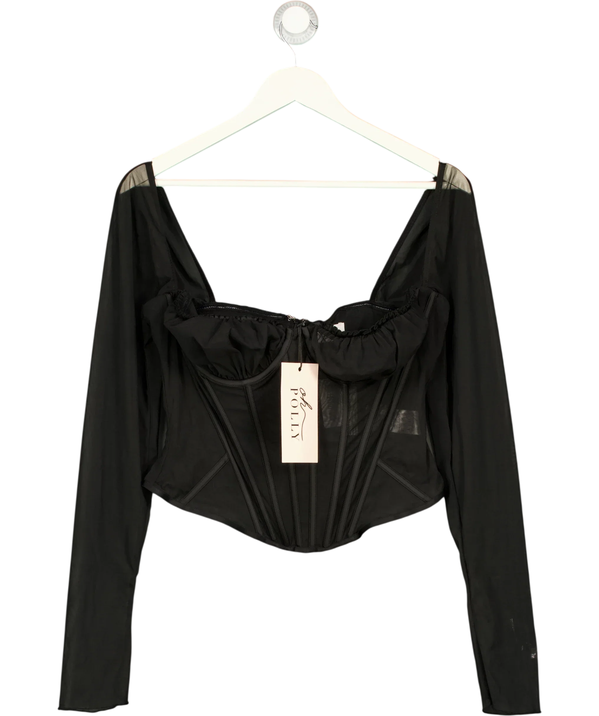 OH POLLY Black Zella Corset Long Sleeve Top Black, size UK 16 — front