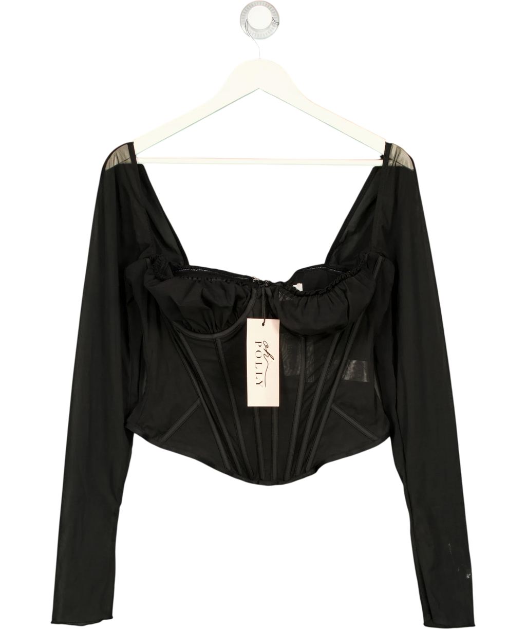 OH POLLY Black Zella Corset Long Sleeve Top Black, size UK 16 — front