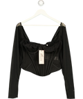 OH POLLY Black Zella Corset Long Sleeve Top Black, size UK 16 — front