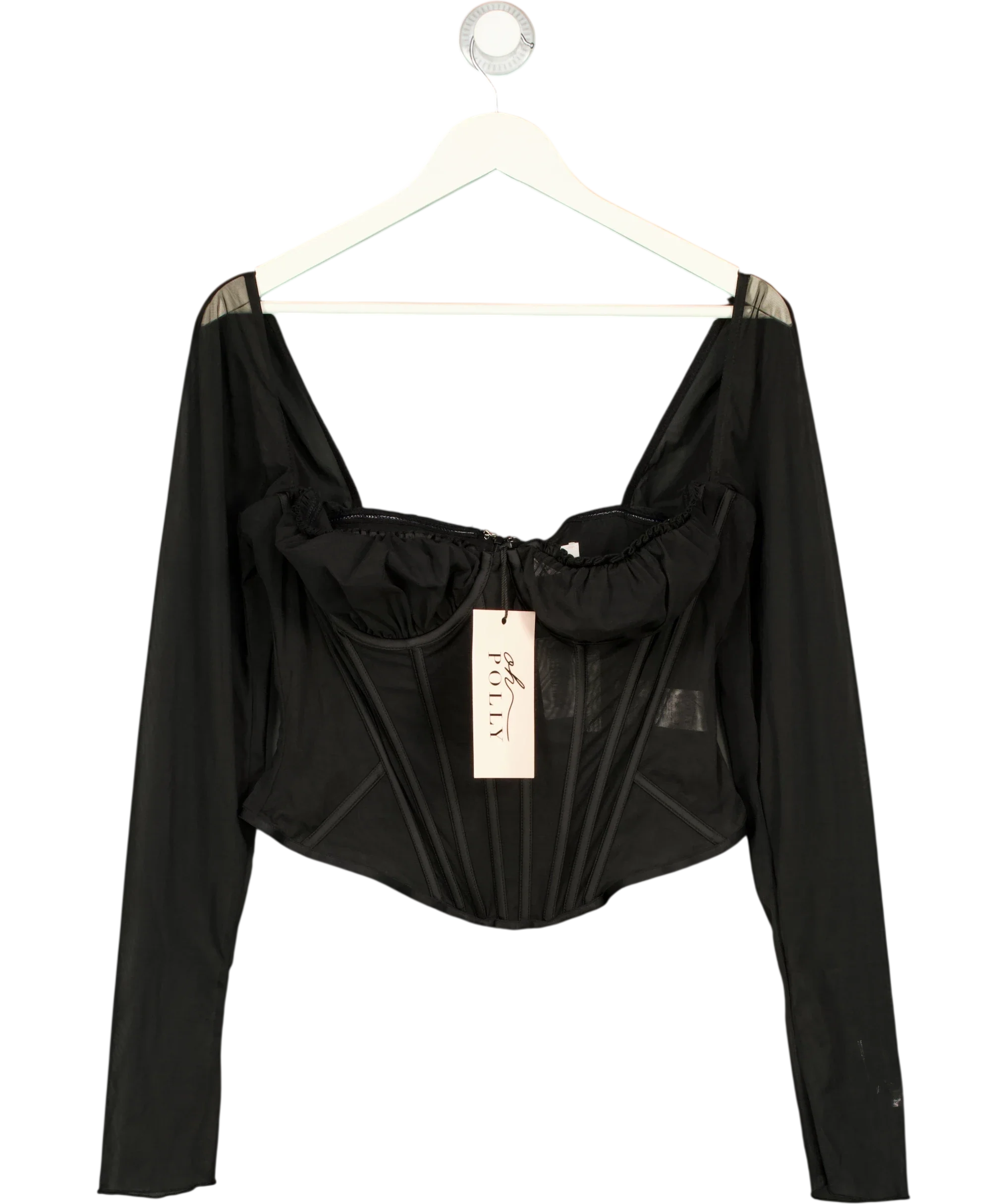 OH POLLY Black Zella Corset Long Sleeve Top Black, size UK 16 — front