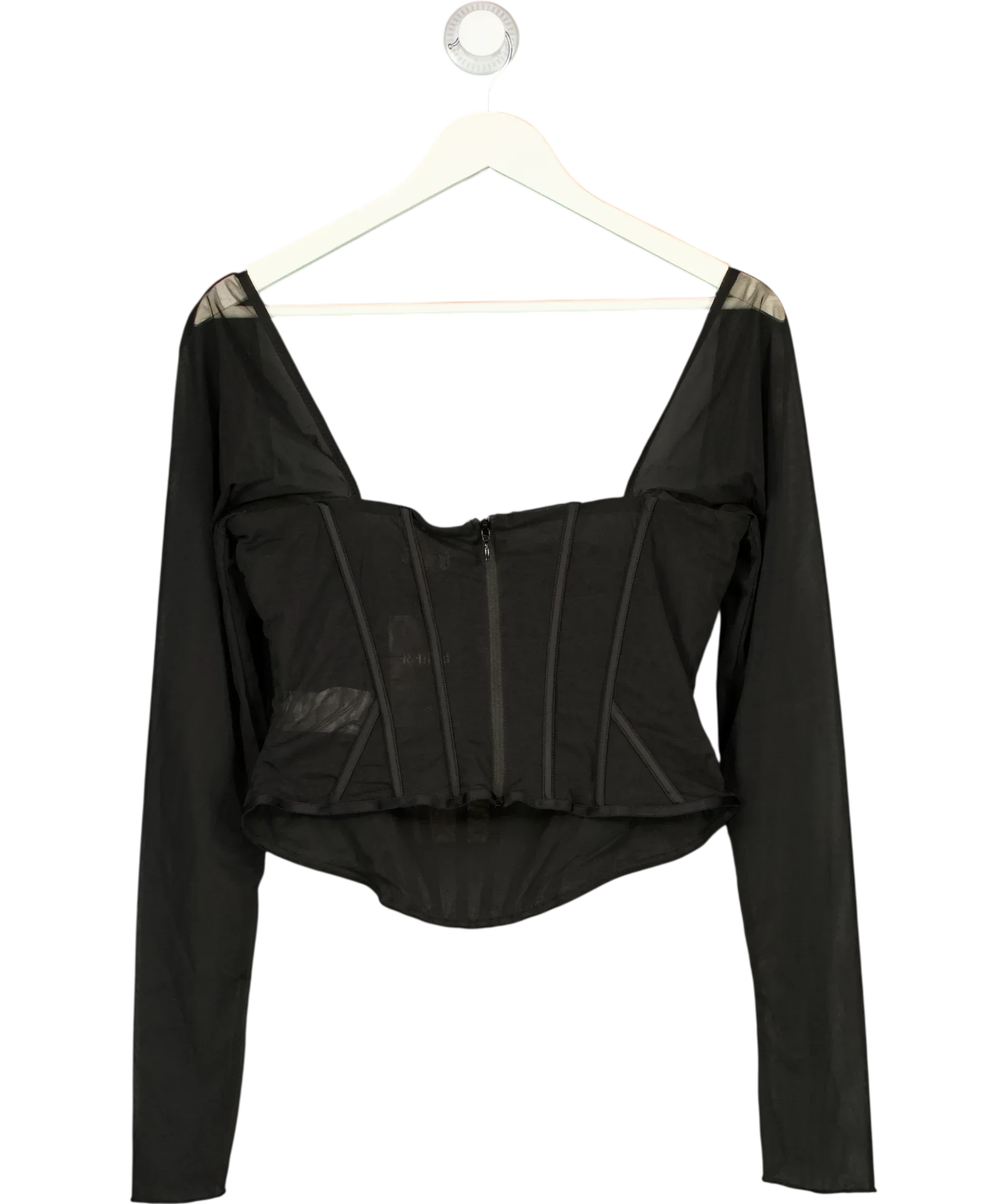 OH POLLY Black Zella Corset Long Sleeve Top Black, size UK 16 — back