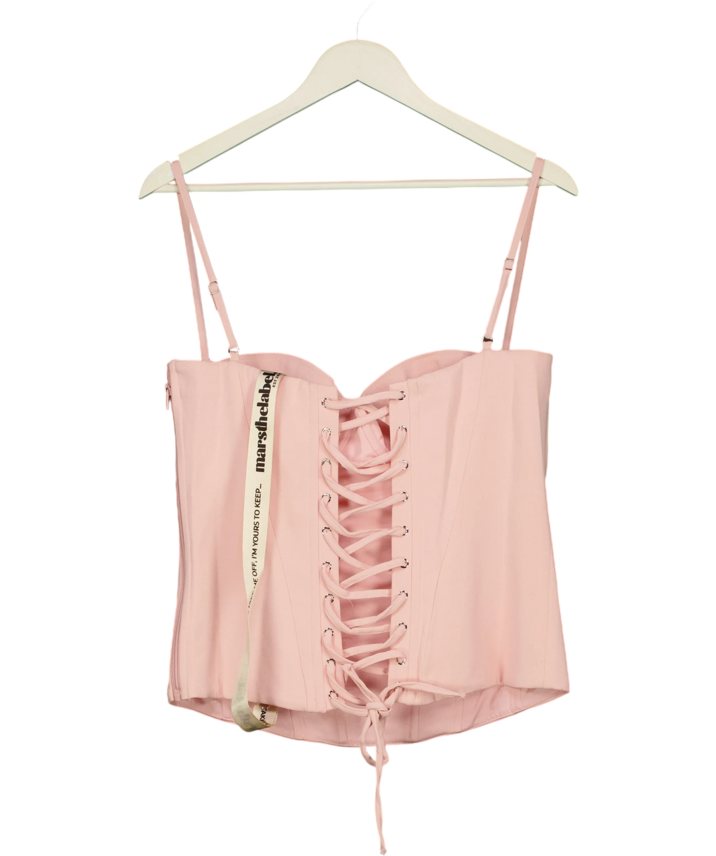 Mars the Label Pink The Everly Lace Up Corset Top Baby Pink, size UK 14 — back