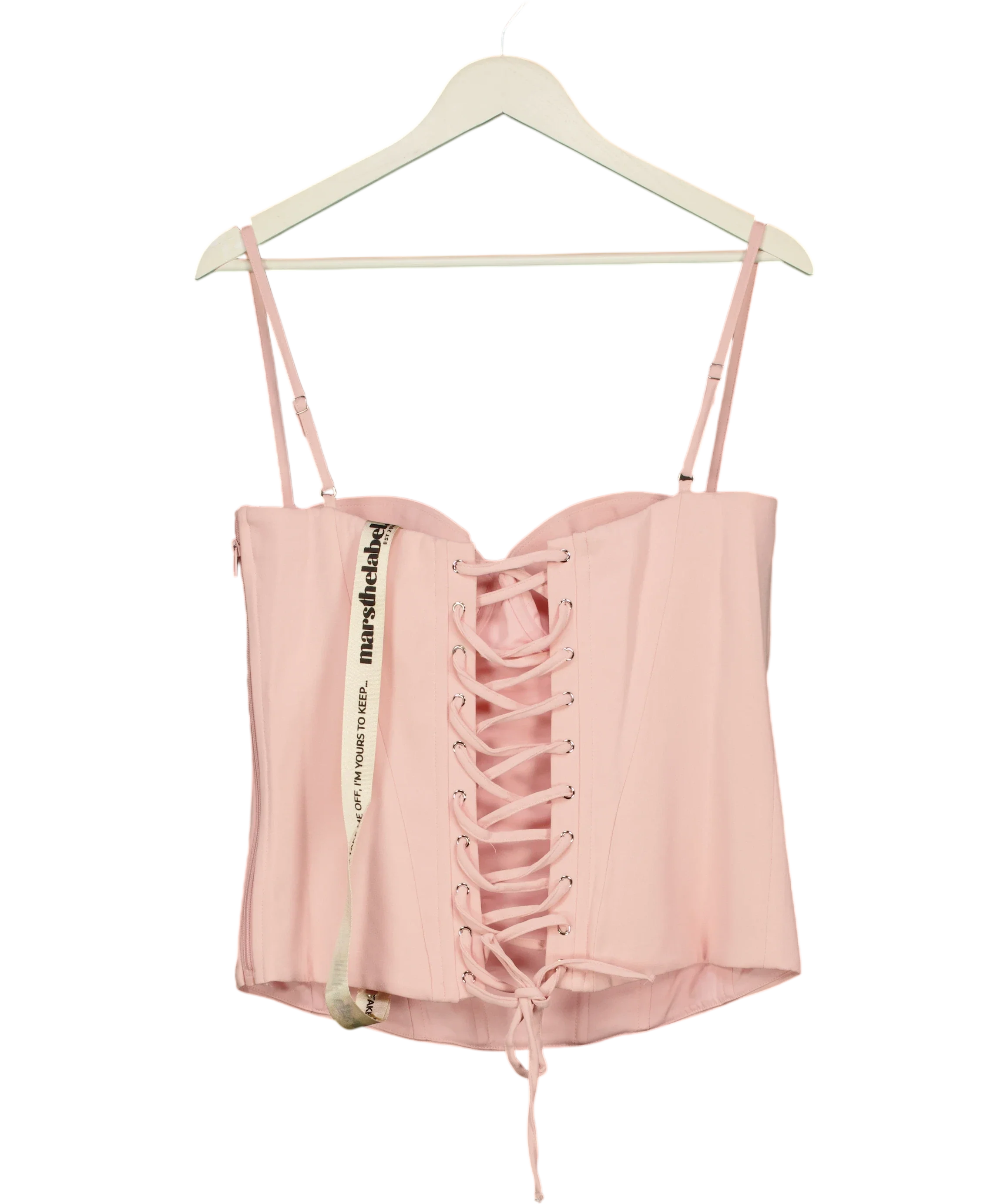 Mars the Label Pink The Everly Lace Up Corset Top Baby Pink, size UK 14 — back