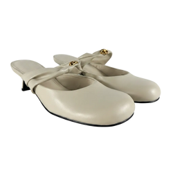 Charles & Keith Cream Metallic-Accent Twisted-Strap Heeled Mules Chalk  White, size UK 5 EU 38 👠 — front