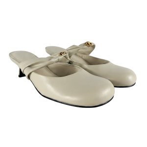 Charles & Keith Cream Metallic-accent Twisted-strap Heeled Mules Chalk White UK 5 EU 38