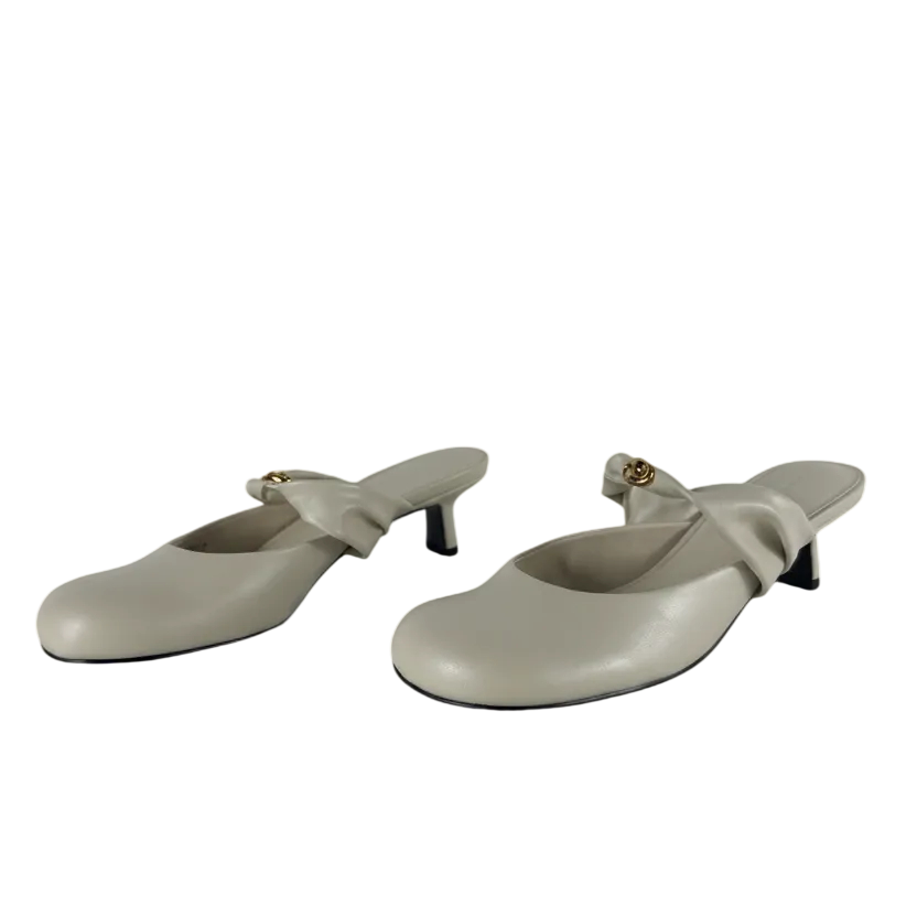Charles & Keith Cream Metallic-accent Twisted-strap Heeled Mules Chalk White UK 5 EU 38