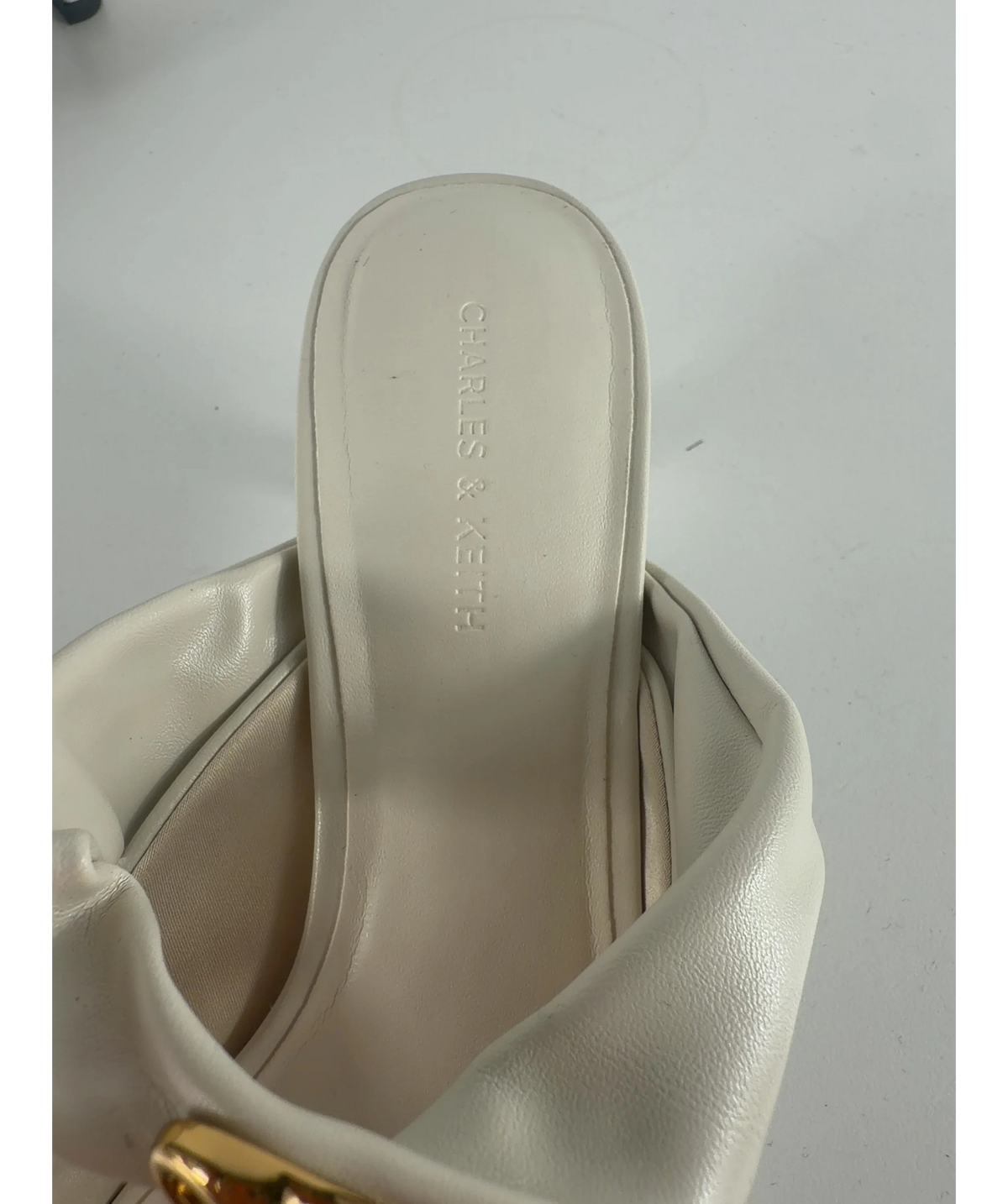 Charles & Keith Cream Metallic-accent Twisted-strap Heeled Mules Chalk White UK 5 EU 38 — Brand