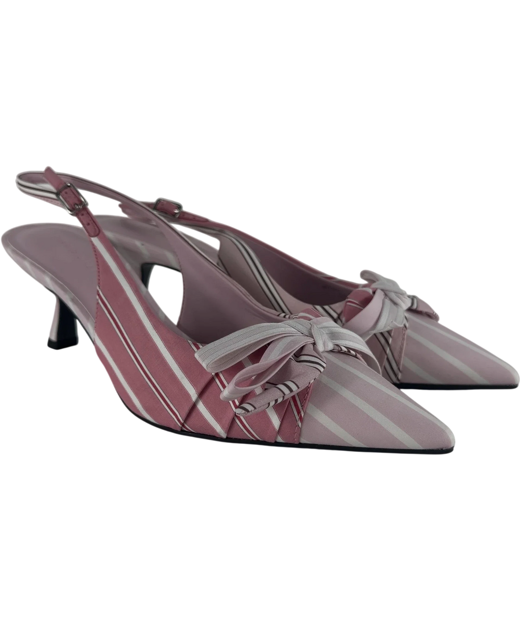 Charles & Keith Pink Striped Knot-Bow Pointed Slingback Pumps Pink, size UK 5 EU 38 👠 — front