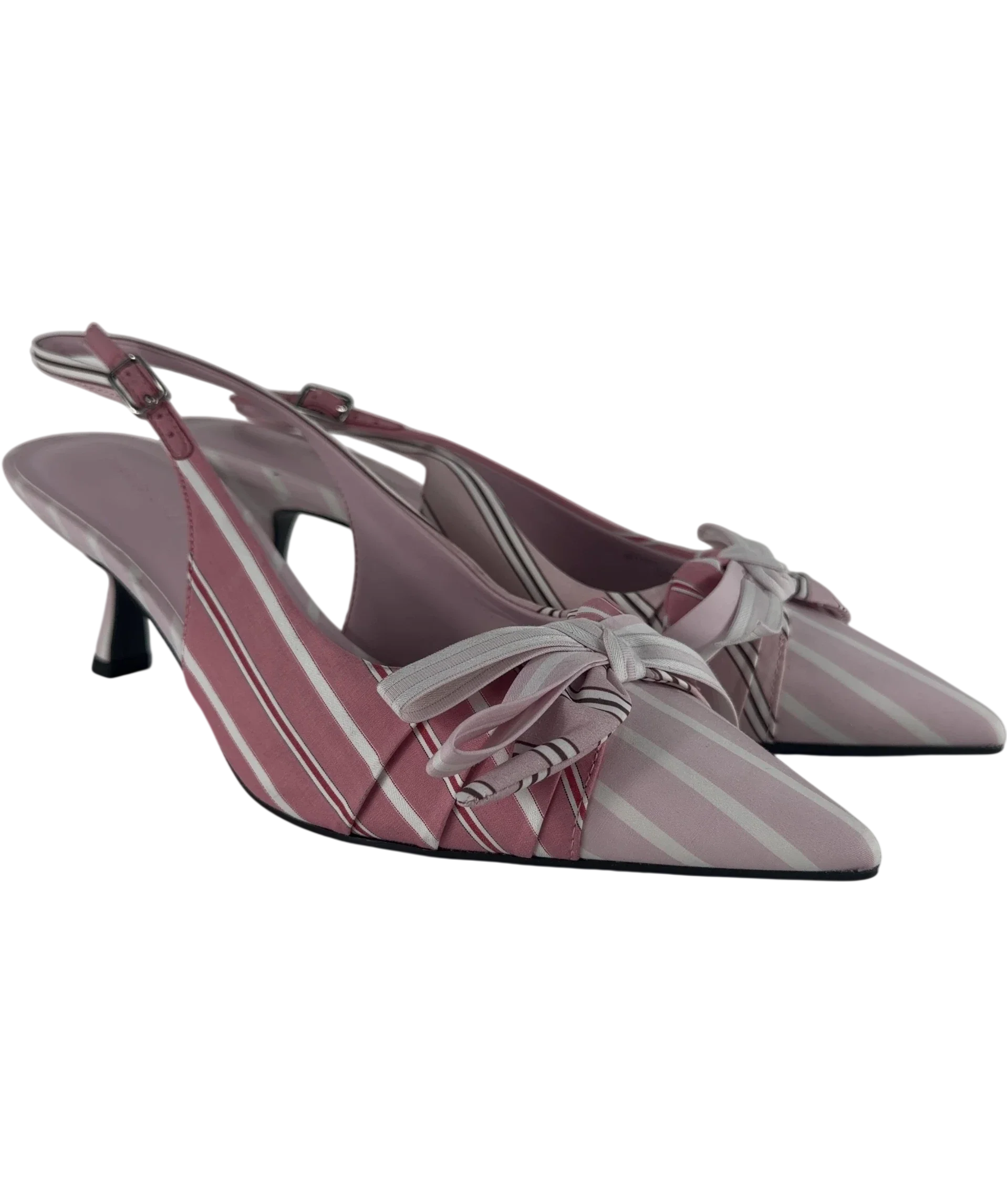 Charles & Keith Pink Striped Knot-Bow Pointed Slingback Pumps Pink, size UK 5 EU 38 👠 — front