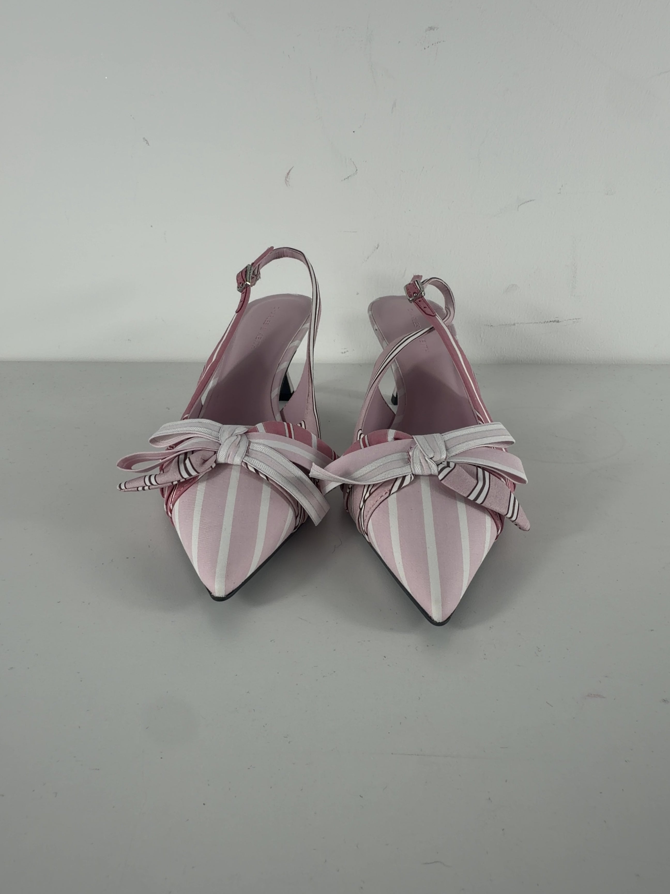 Charles & Keith Pink Striped Knot-Bow Pointed Slingback Pumps Pink, size UK 5 EU 38 👠 — detail