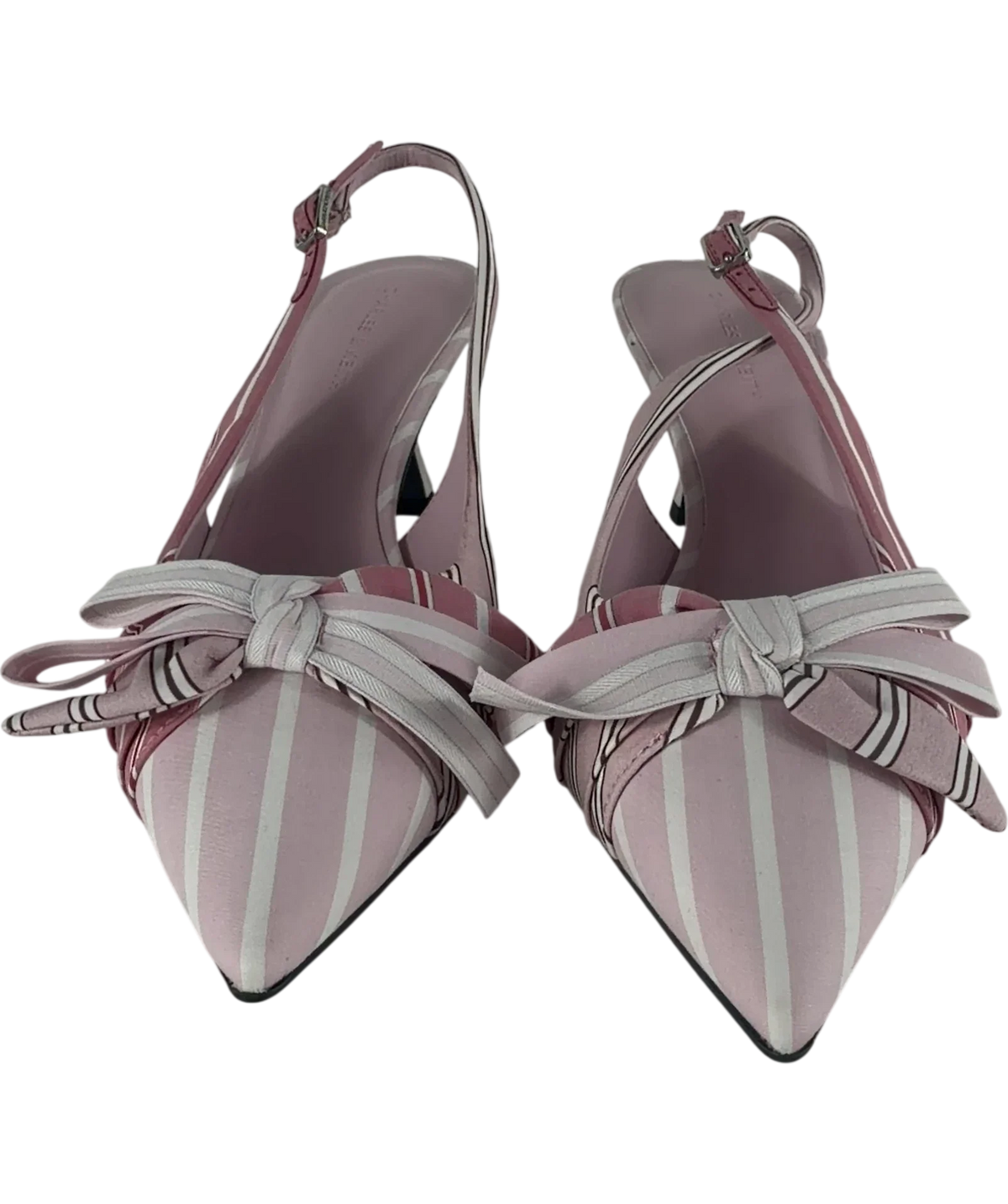 Charles & Keith Striped Knot-bow Pointed Slingback Pumps Pink UK 5 EU 38 — Front (both, face on)