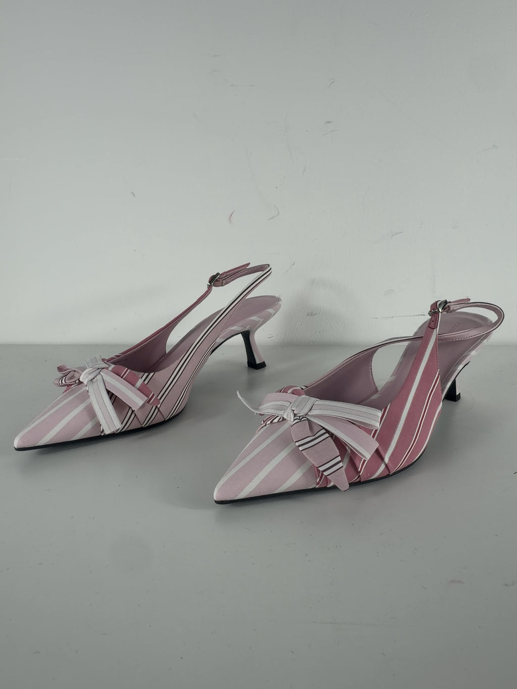 Charles & Keith Pink Striped Knot-Bow Pointed Slingback Pumps Pink, size UK 5 EU 38 👠 — label