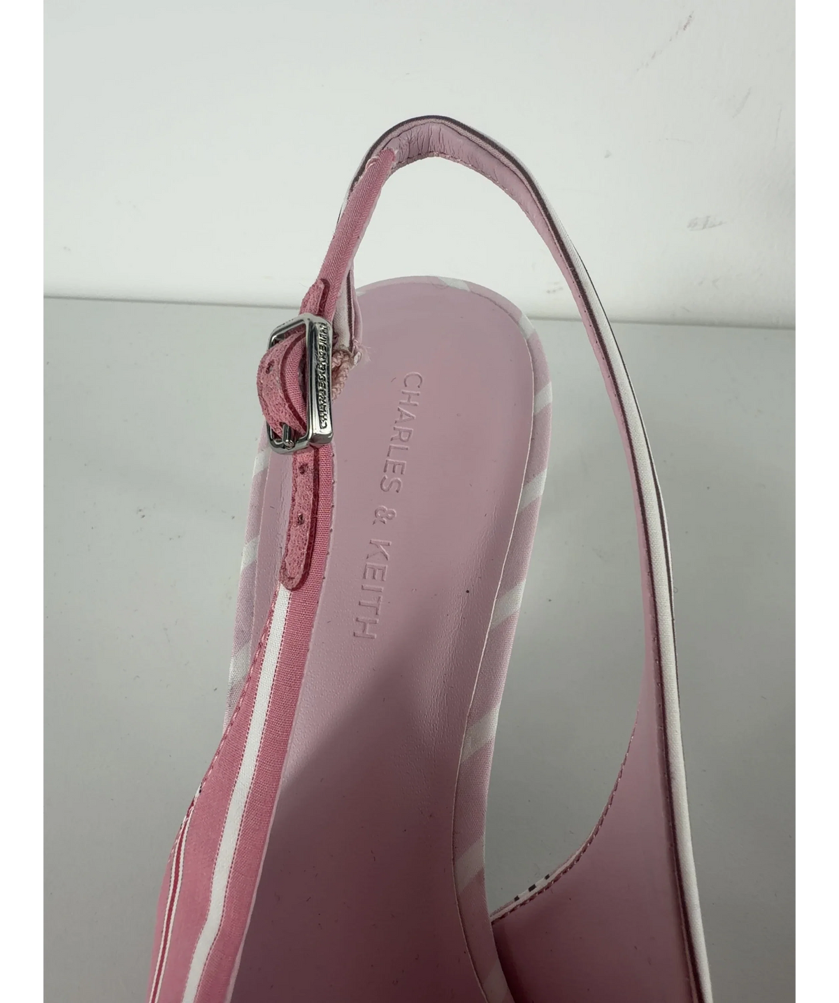 Charles & Keith Striped Knot-bow Pointed Slingback Pumps Pink UK 5 EU 38 — Brand