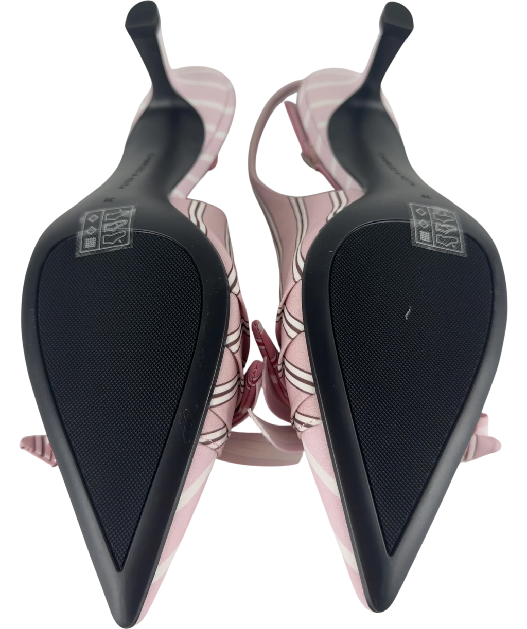 Charles & Keith Pink Striped Knot-Bow Pointed Slingback Pumps Pink, size UK 5 EU 38 👠 — fabric detail
