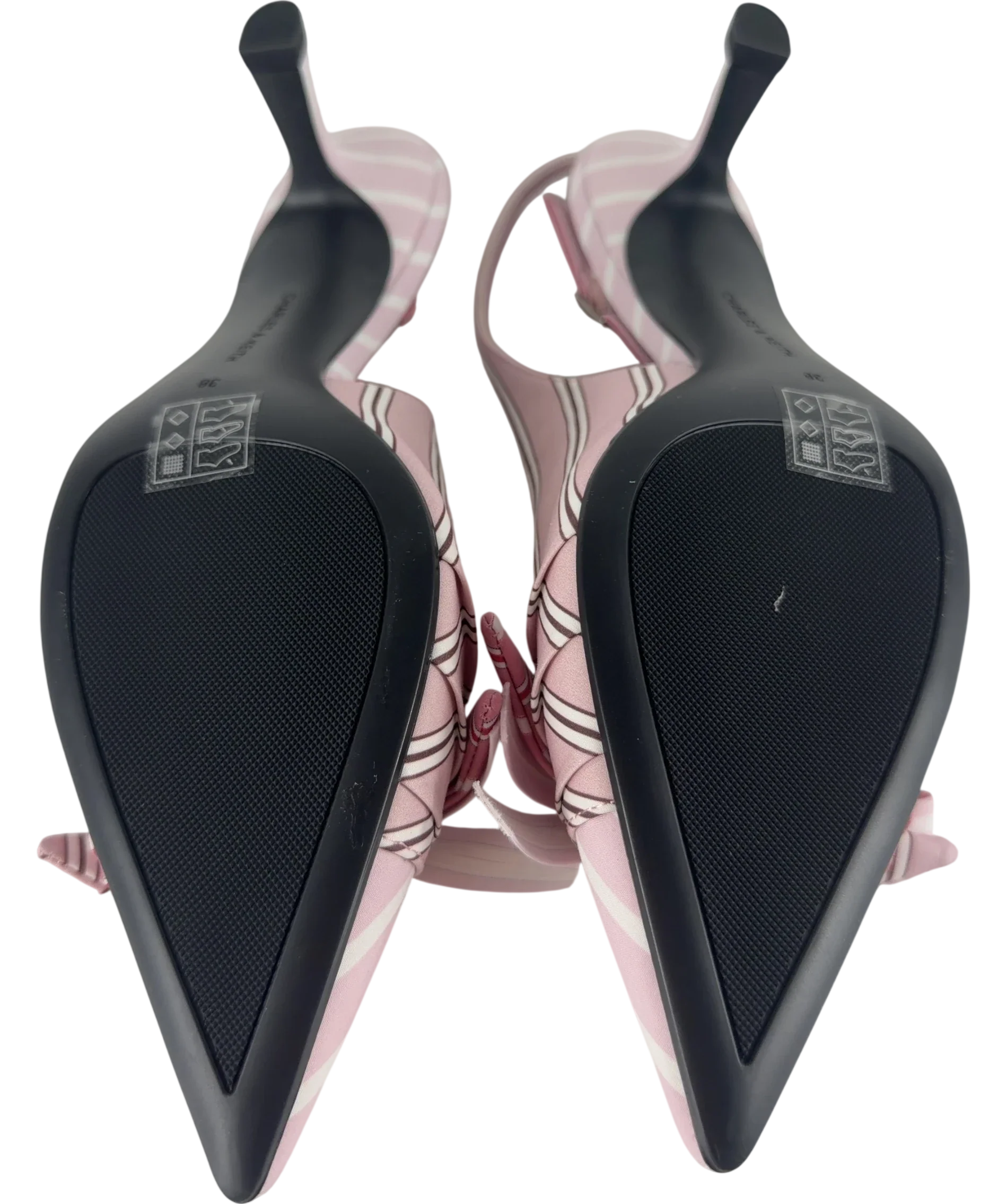 Charles & Keith Pink Striped Knot-Bow Pointed Slingback Pumps Pink, size UK 5 EU 38 👠 — fabric detail