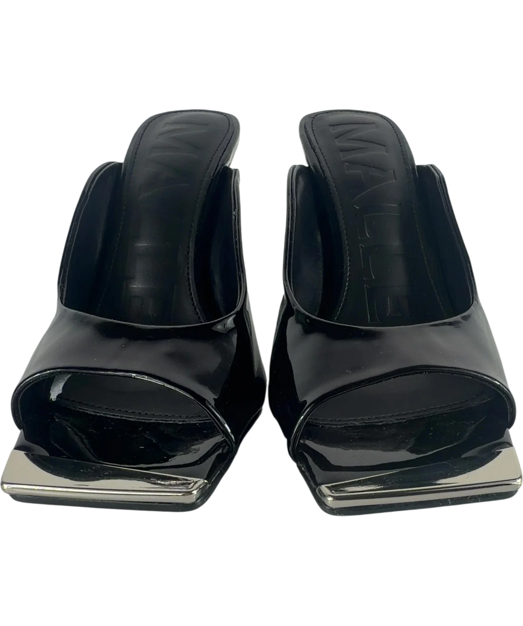MALLET Amber Patent Wedge Sandals Black UK 5 EU 38 — Front (both, face on)