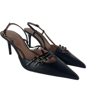 M&S Buckle Ankle Strap Stiletto Heel Court Shoes Black UK 5 EU 38
