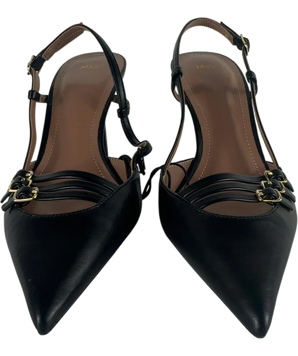 M&S Buckle Ankle Strap Stiletto Heel Court Shoes Black UK 5 EU 38 — Front (both, face on)