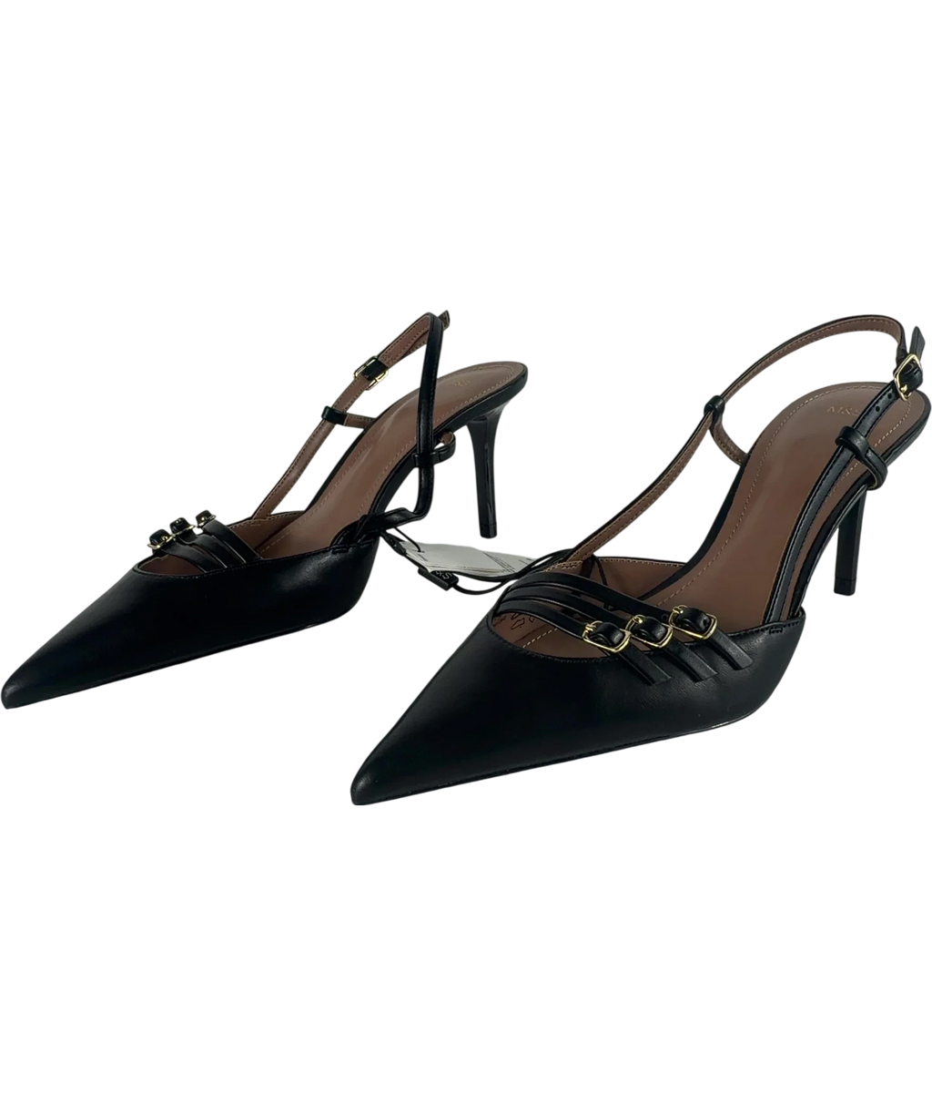 M&S Buckle Ankle Strap Stiletto Heel Court Shoes Black UK 5 EU 38 — Side (both)