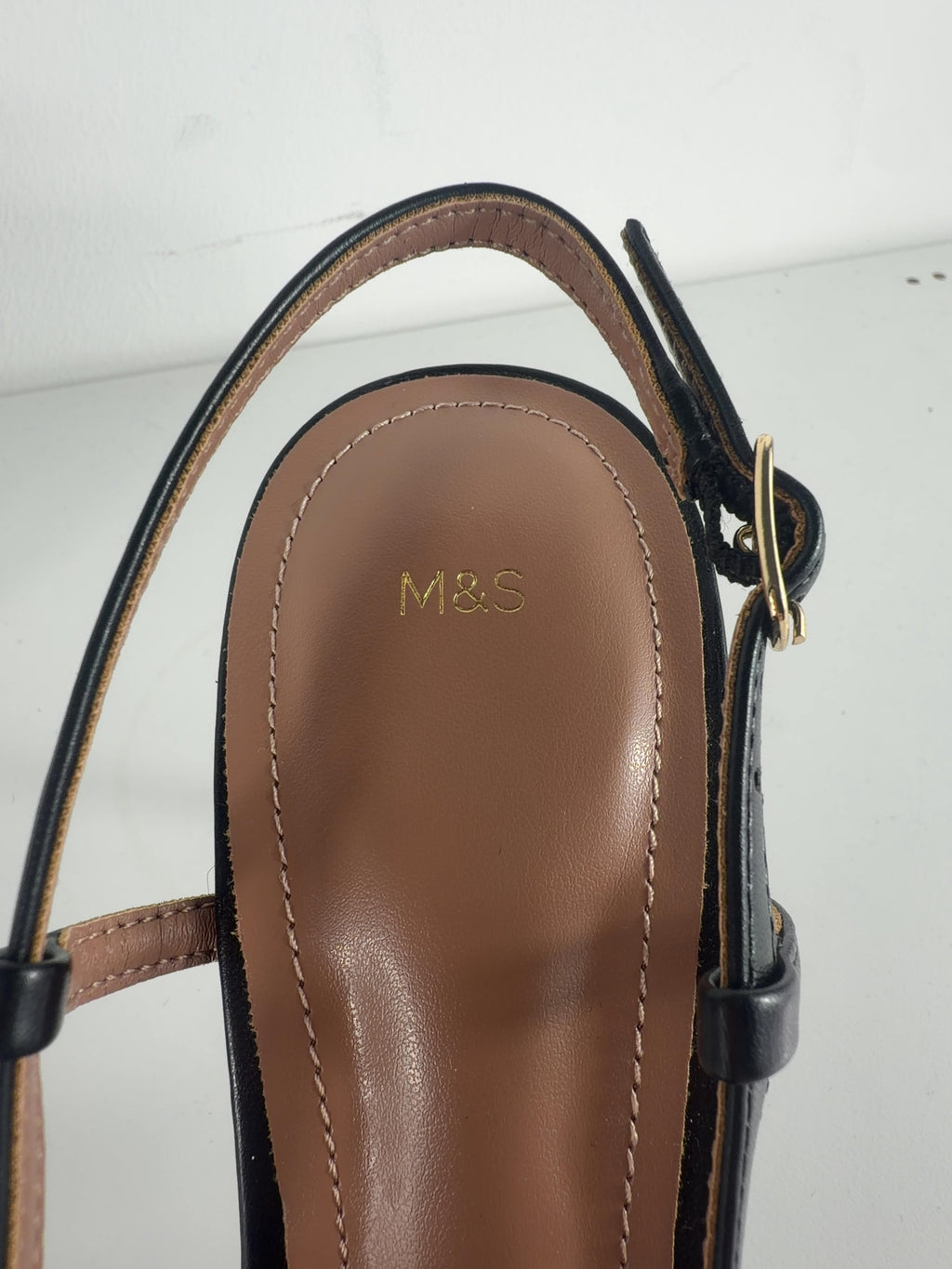 M&S Black Buckle Ankle Strap Stiletto Heel Court Shoes Black, size UK 5 EU 38 👠 — care label