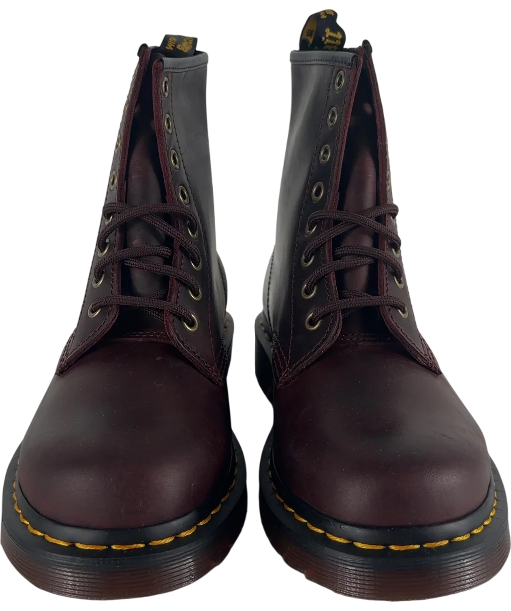 Dr Martens 1460 Crazy Horse Leather Lace Up Boots Cherry Red UK 5 EU 38 — Front (both, face on)