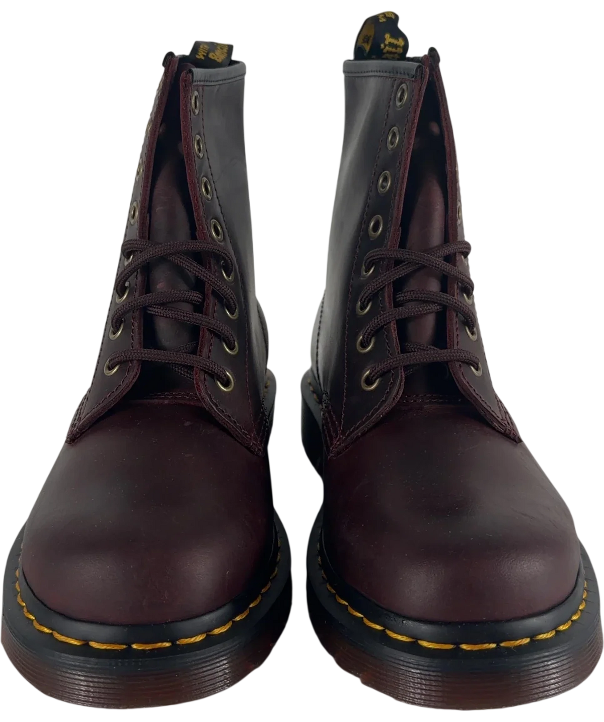 Dr Martens 1460 Crazy Horse Leather Lace Up Boots Cherry Red UK 5 EU 38 — Front (both, face on)