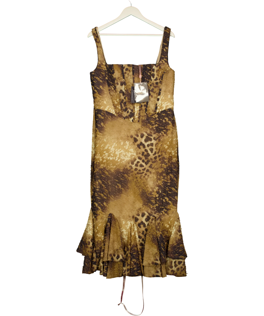 House of CB Brown Amaria Leopard Print Hand Beaded Embellished Midi Dress UK L+, size UK L — front