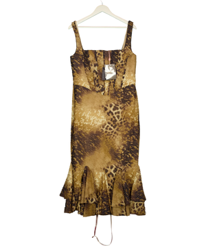 House of CB Brown Amaria Leopard Print Hand Beaded Embellished Midi Dress Uk L+ UK L