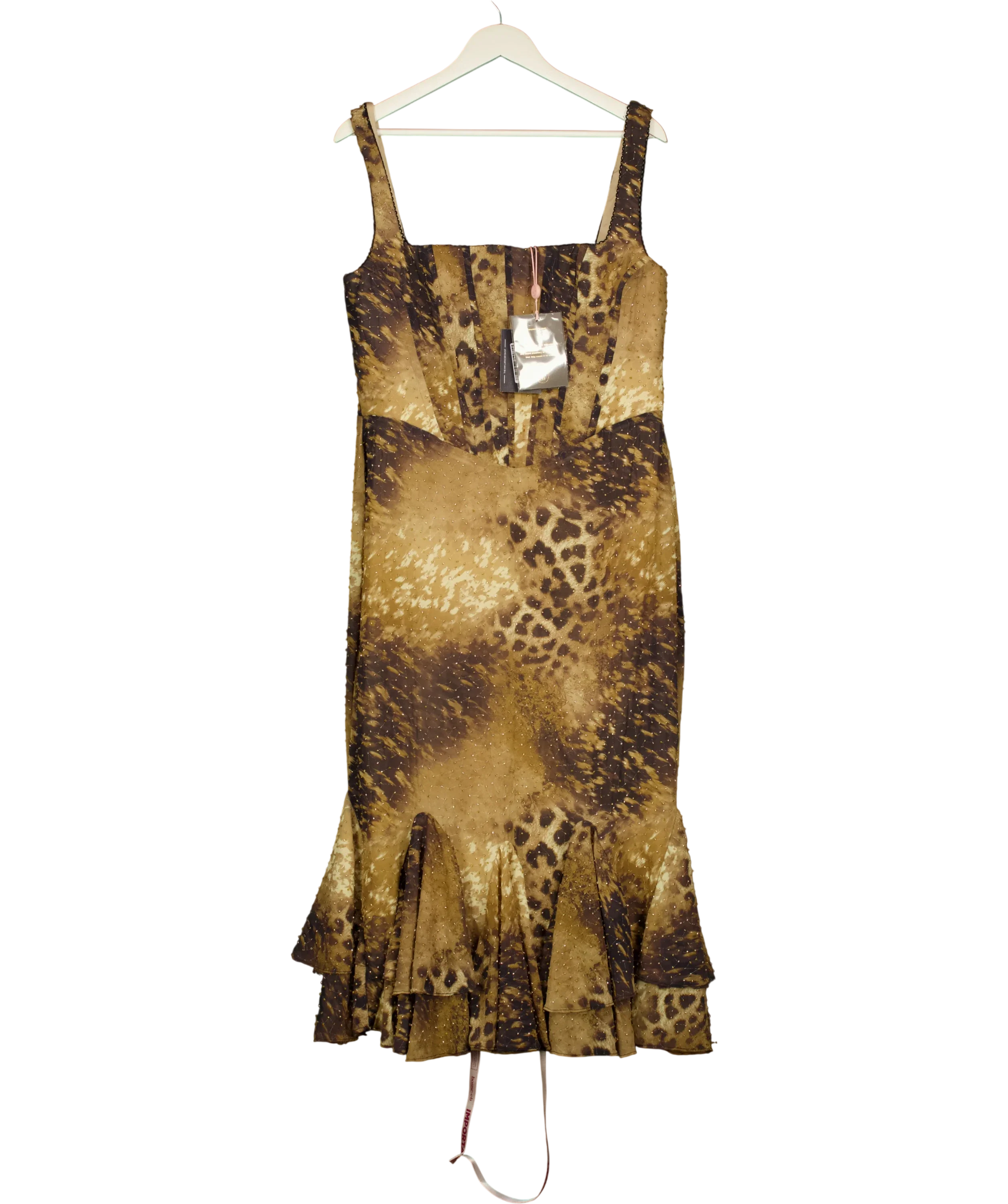 House of CB Brown Amaria Leopard Print Hand Beaded Embellished Midi Dress UK L+, size UK L — front