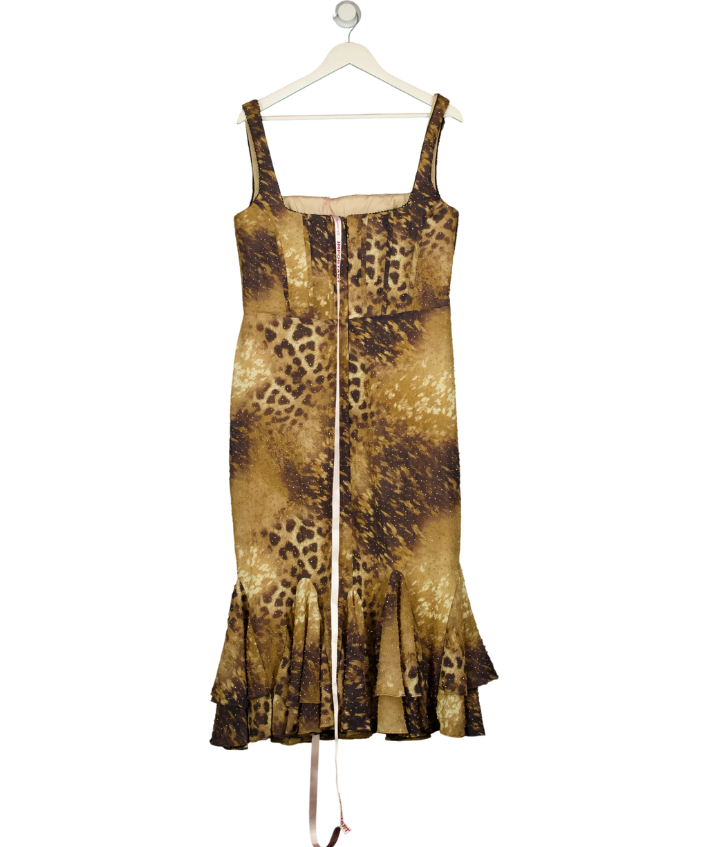 House of CB Brown Amaria Leopard Print Hand Beaded Embellished Midi Dress UK L+, size UK L — back