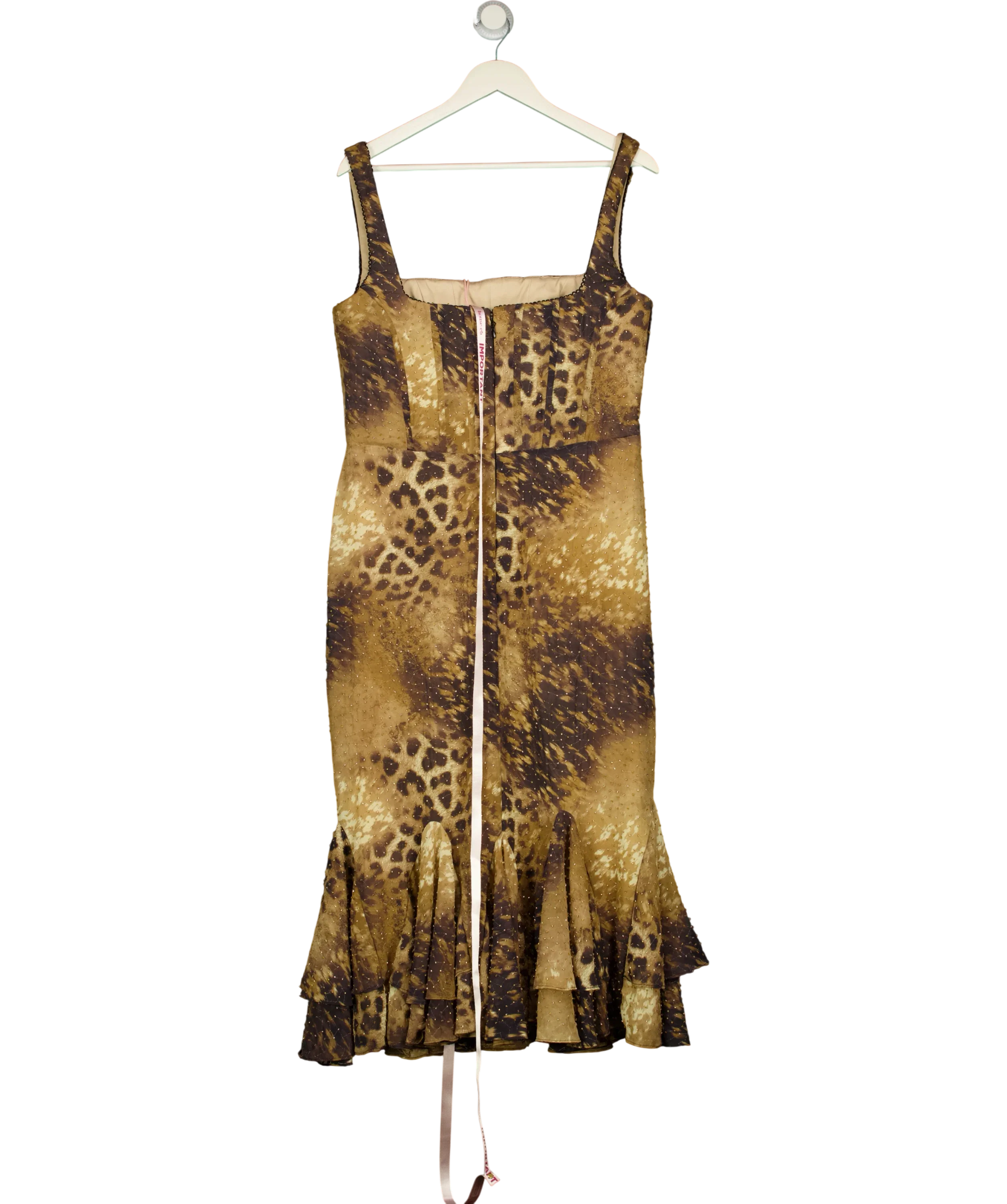 House of CB Brown Amaria Leopard Print Hand Beaded Embellished Midi Dress UK L+, size UK L — back