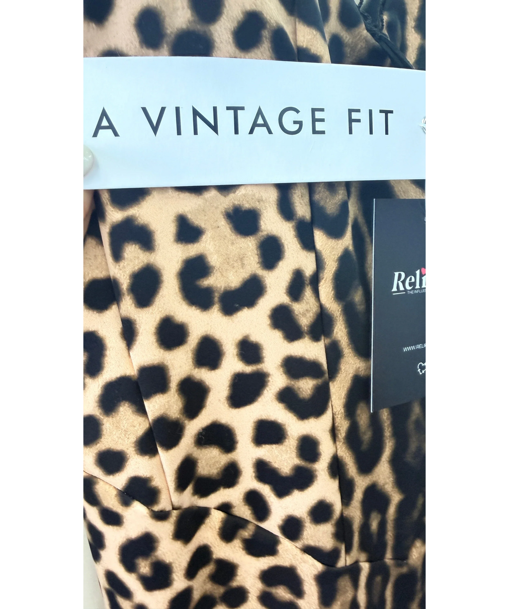 A VINTAGE FIT Brown Bodycon Dress Leopard, size UK XL — detail