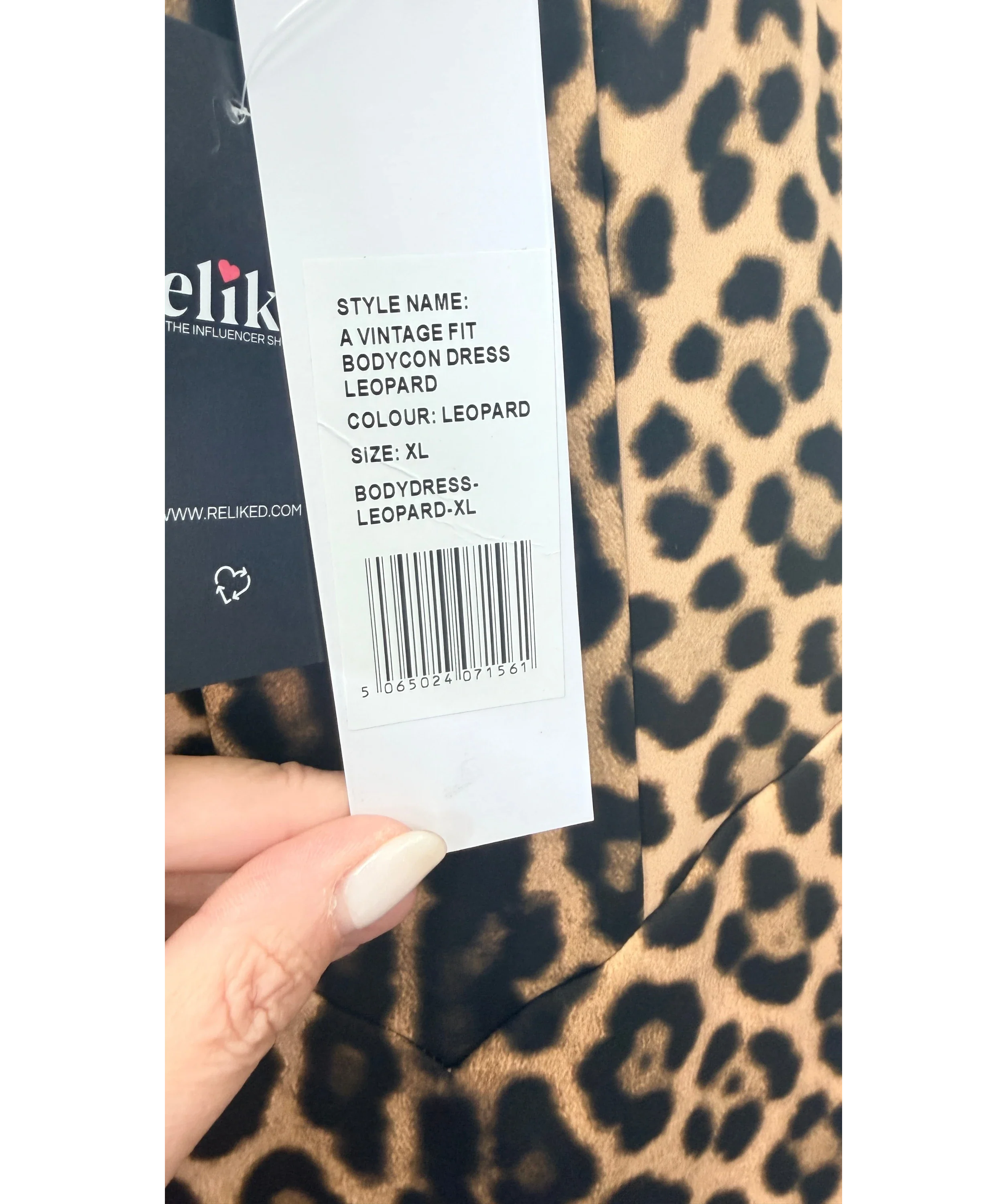 A VINTAGE FIT Brown Bodycon Dress Leopard, size UK XL — label