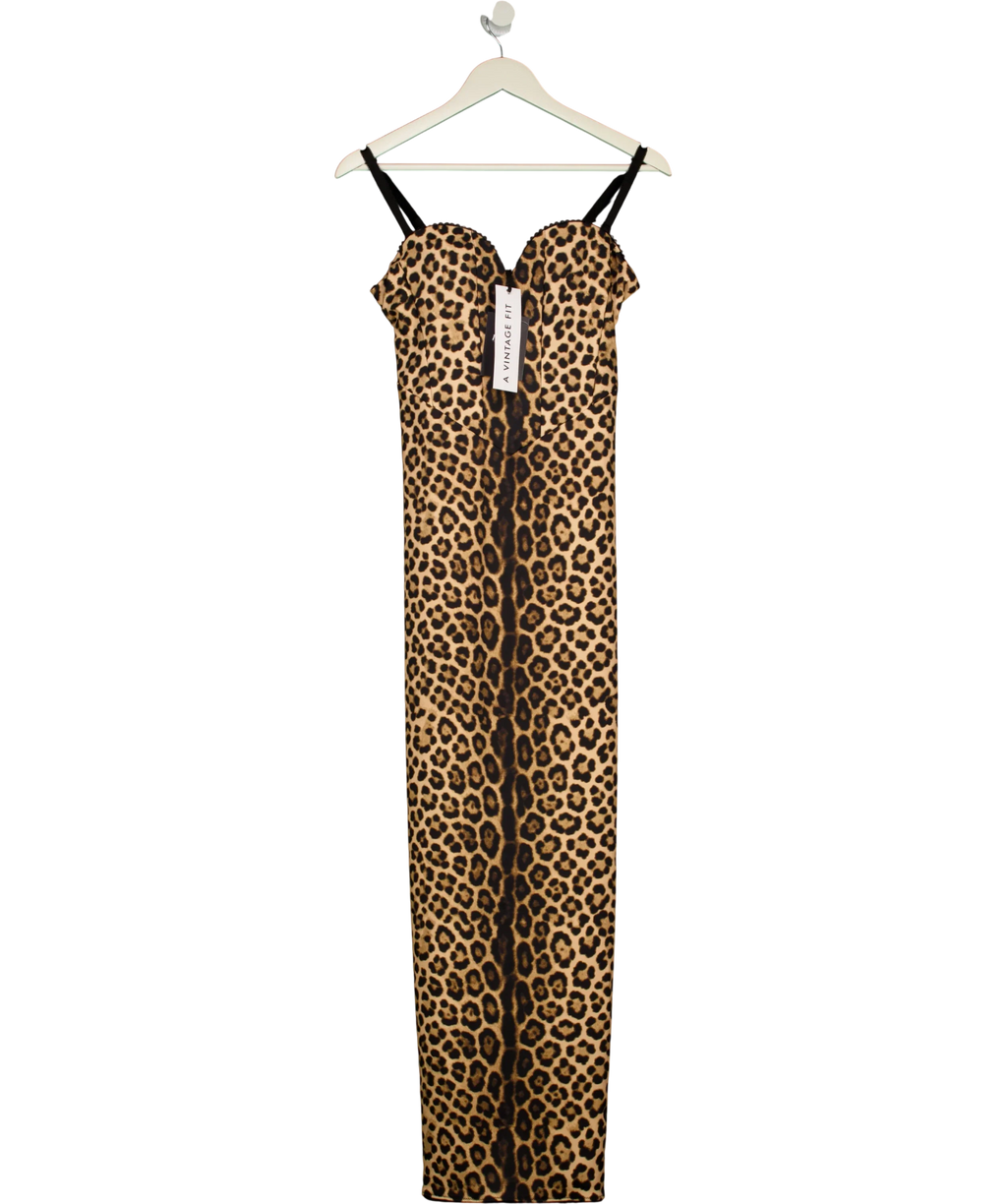 A VINTAGE FIT Brown Bodycon Dress Leopard, size UK XL — front