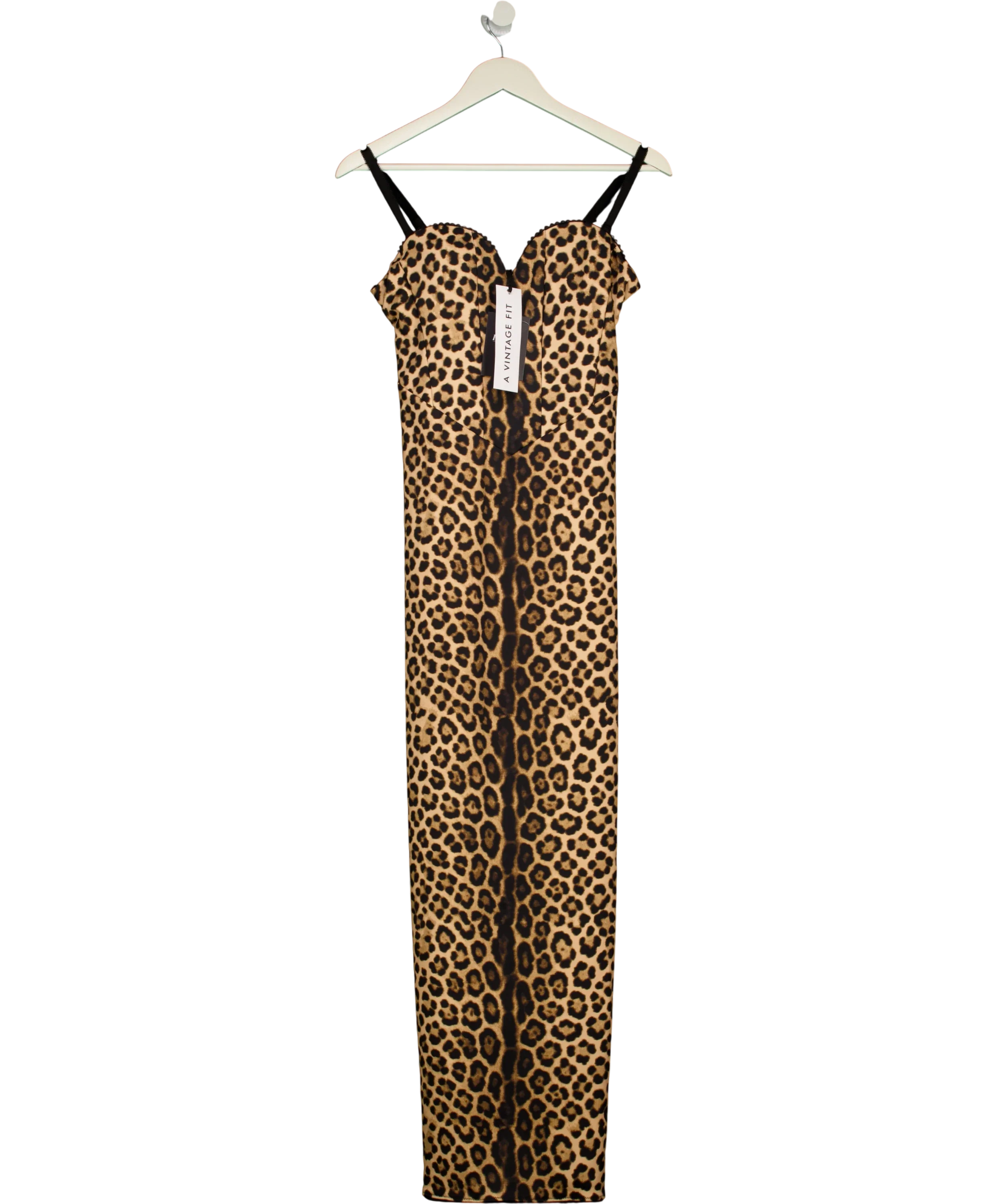 A VINTAGE FIT Brown Bodycon Dress Leopard, size UK XL — front
