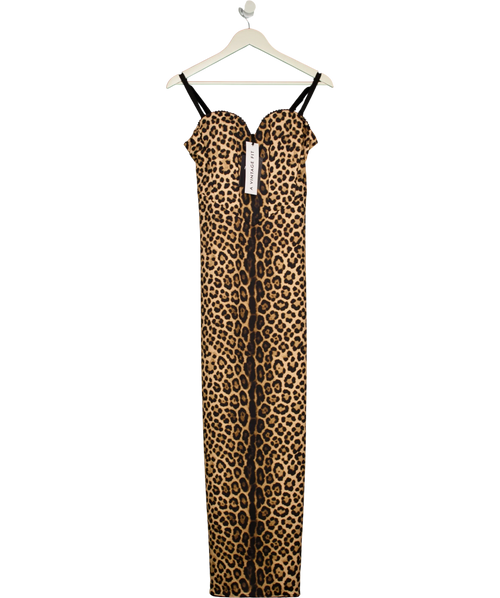 A VINTAGE FIT Brown Bodycon Dress Leopard, size UK XL — front