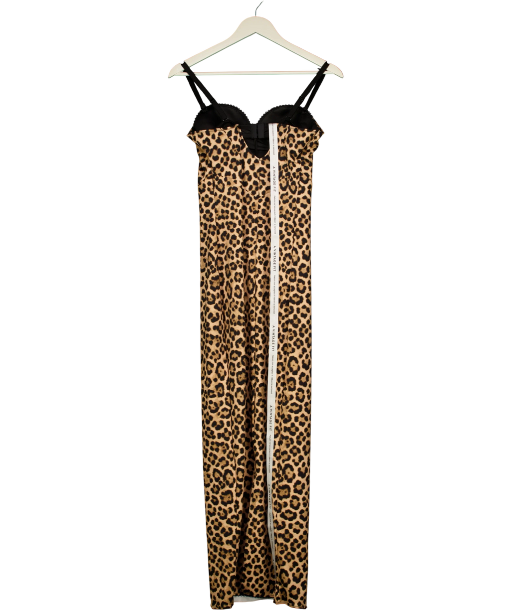 A VINTAGE FIT Brown Bodycon Dress Leopard, size UK XL — back
