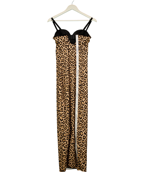 A VINTAGE FIT Brown Bodycon Dress Leopard, size UK XL — back