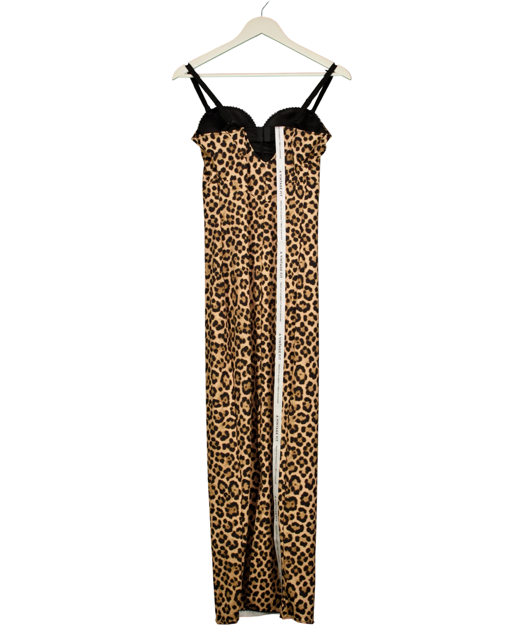 A VINTAGE FIT Brown Bodycon Dress Leopard, size UK XL — back