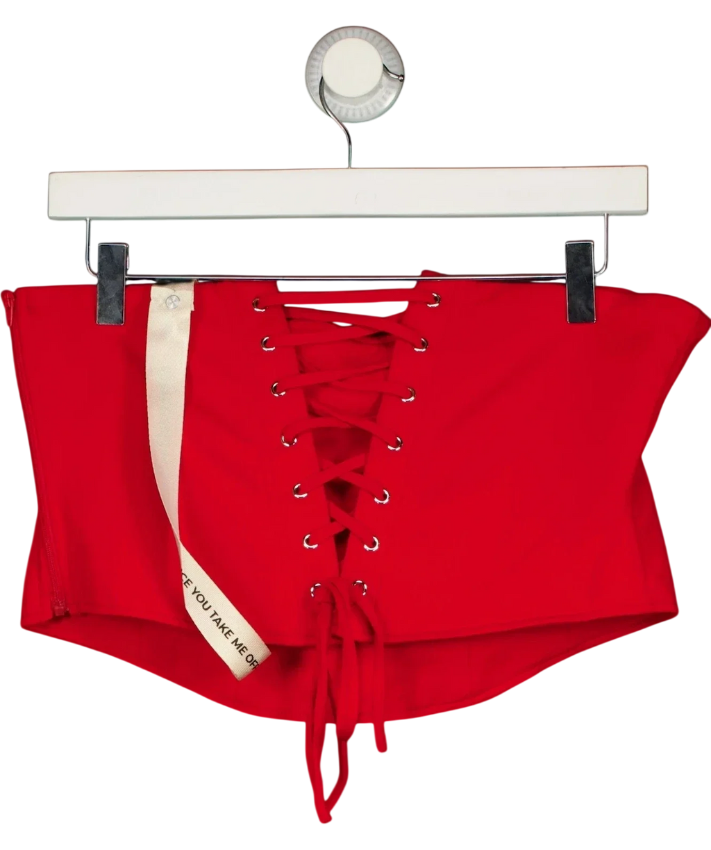 Mars the Label Red The Sandra CORSET WAIST Capri Jumpsuit in Bright Red, size UK 16 — fabric detail