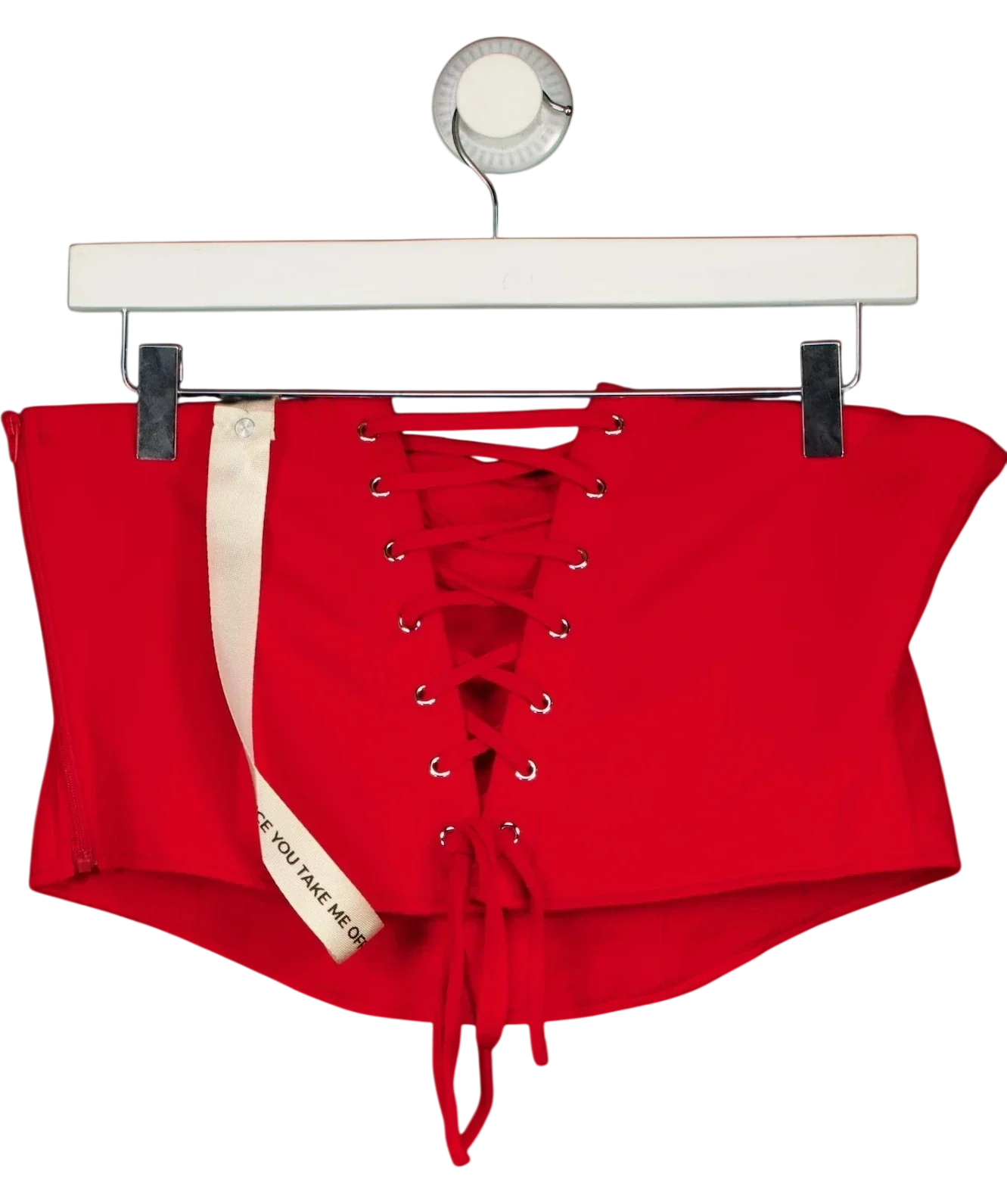 Mars the Label Red The Sandra CORSET WAIST Capri Jumpsuit in Bright Red, size UK 16 — fabric detail