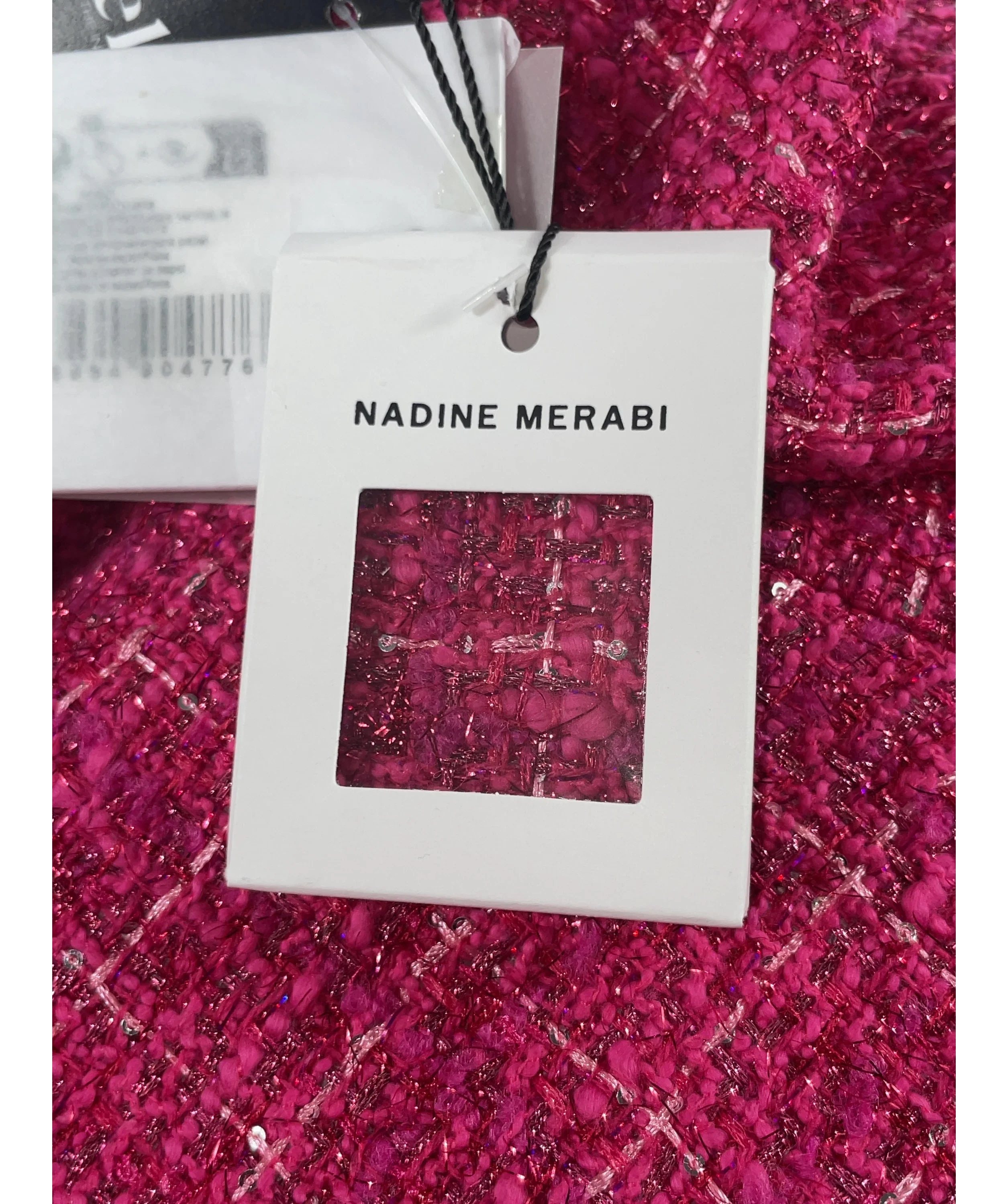 Nadine Merabi Pink Isla Pink Check Bouclé-Tweed Mini Dress, size UK 18 — detail