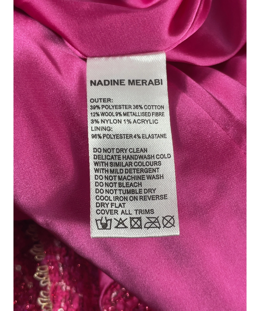Nadine Merabi Pink Isla Pink Check Bouclé-Tweed Mini Dress, size UK 18 — label